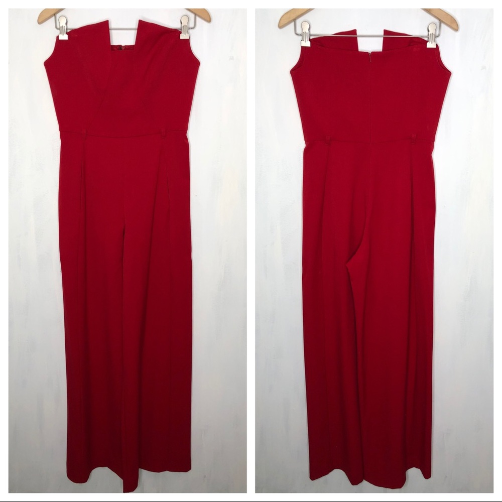 Black Halo Lena Structured Red Strapless Jumpsuit